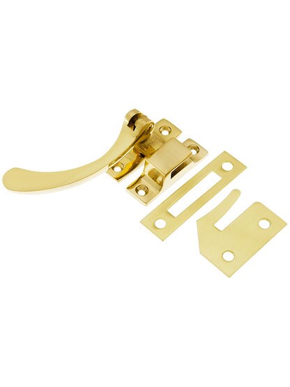 Solid Brass Window Lock Casement Fastener in Polished Brass.